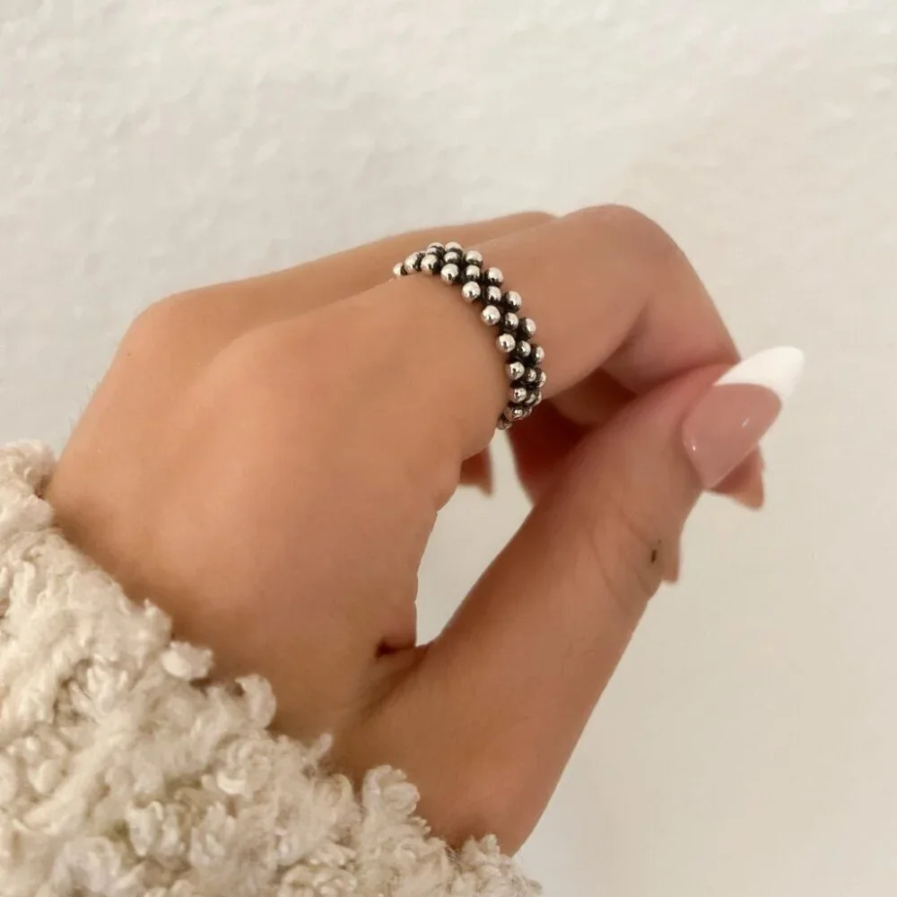 925 Sterling Silver Bead Ring Dainty Ring Band Thin Ring Stackable Ring Band - Picture 8 of 9